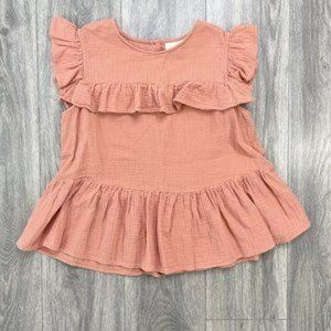Universal Thread Orange Ruffle Gauze Knit Short Sleeve Blouse Womens Size Medium